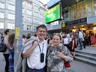 Gyorgy Szabo and Carolelinda outside the theatre